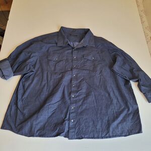 66" SYNRGY BLUE ROLL TAB SLEEVE BLUE COTTON BUTTON FRONT TOP SHIRT 3X 4X 5X